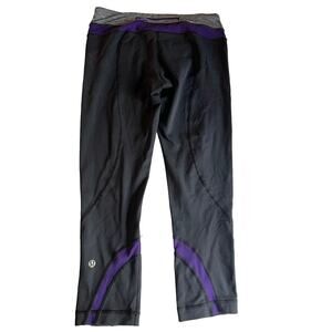 Lululemon Black & Purple Run Inspire Crop II Leggings Pants Sz. 6